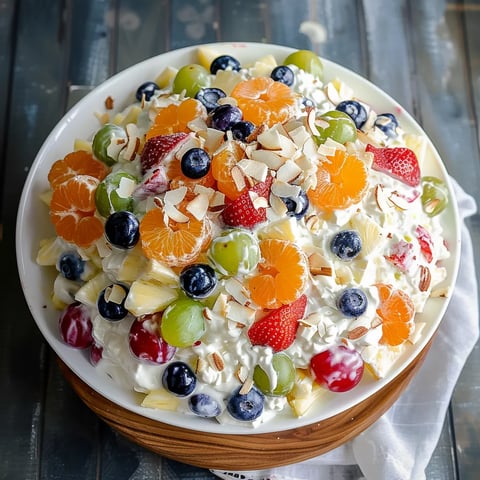 A white plate with a fruit salad on it.