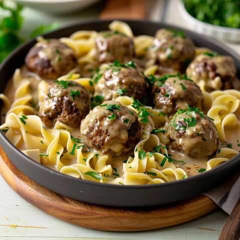 A plate of pasta with meatballs and sauce.