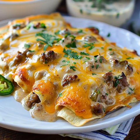 A plate of food with a cheese and meat topping.
