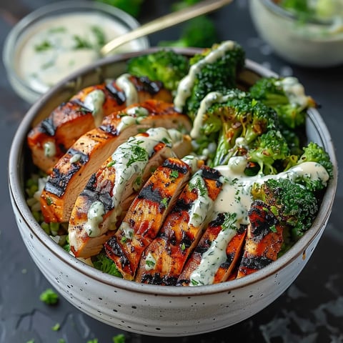 A bowl of food with broccoli and chicken.