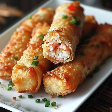 A plate of crab cake egg rolls.