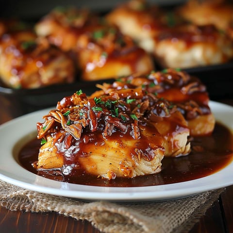 A plate of BBQ chicken with sauce.