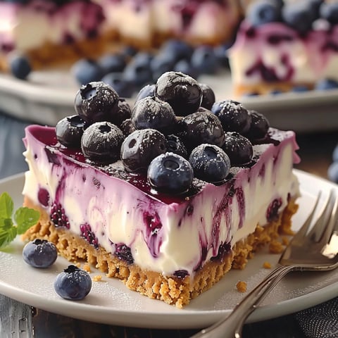 A slice of blueberry cheesecake on a plate.