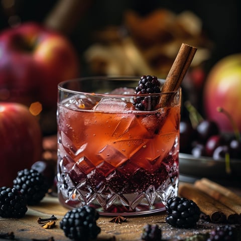 A glass of poisoned apple cider with a cinnamon stick in it.