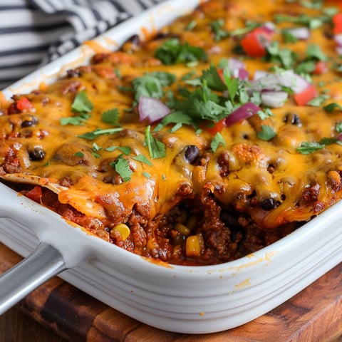 A delicious beef enchilada casserole recipe.