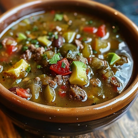 A bowl of homestyle green chile stew.